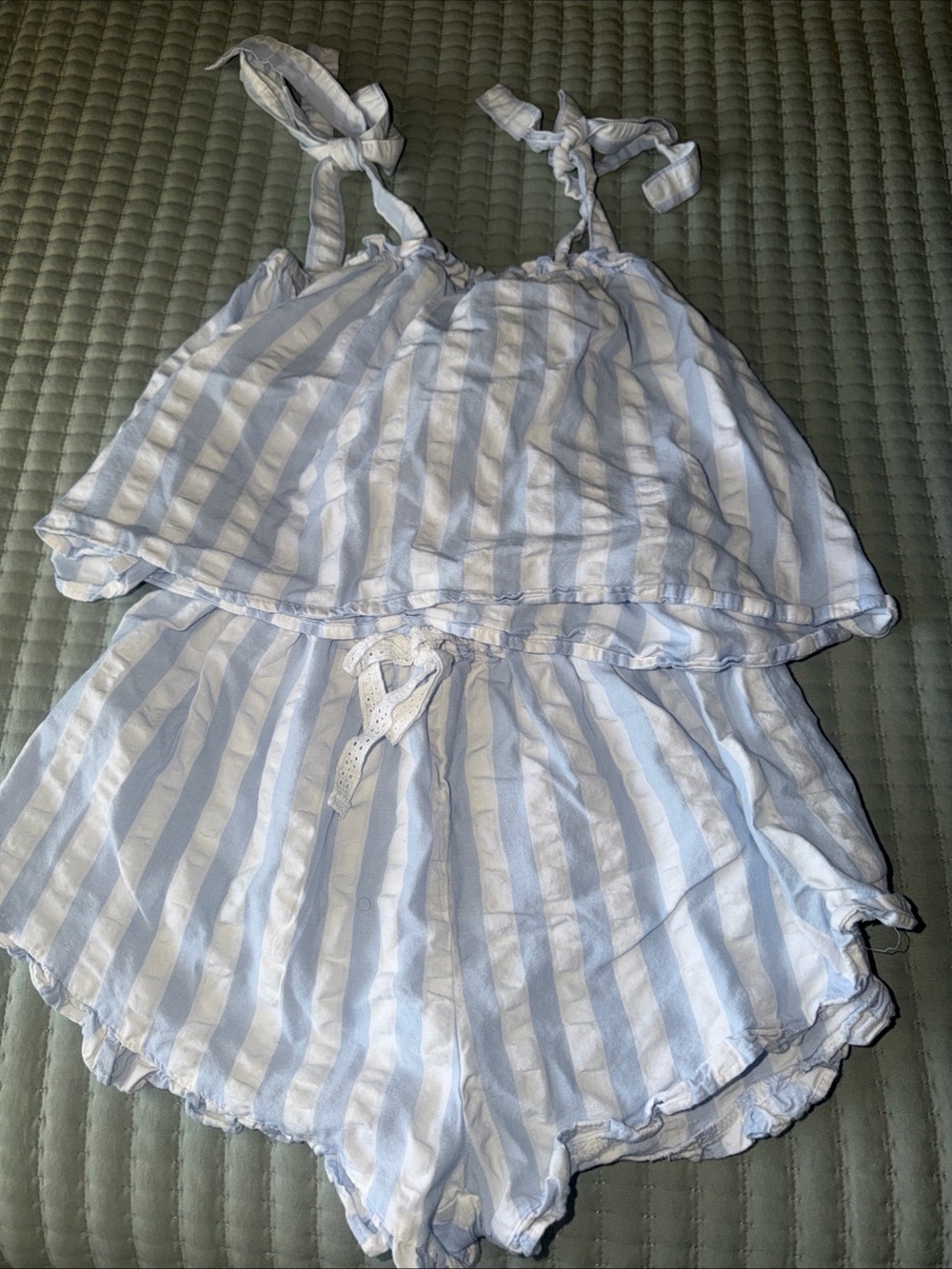 8 Oak Lane Women’s Tie Top PJ Set Blue Textured Stripe Size M